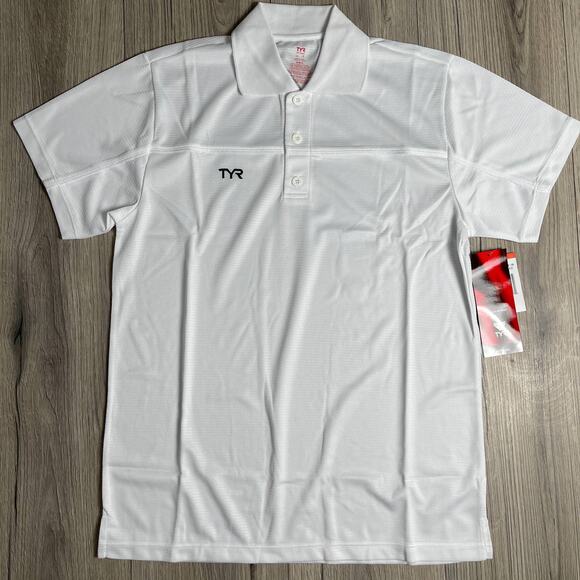 TYR Apparel Men's Tech Polo Shirt - White Textured - TMPOC6A - Size Small - $44 - Picture 1 of 7